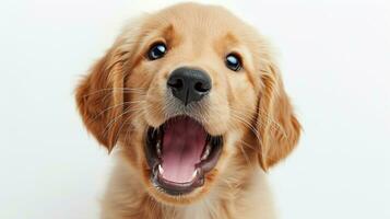 ai généré mignonne d'or retriever chiot isolé sur une blanc Contexte. photo