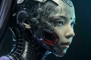 ai généré cyborg femme. artificiel intelligence moderne La technologie Contexte. pro photo