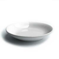 un vide soucoupe ou assiette fabriqué de blanc céramique avec une blanc Contexte. photo