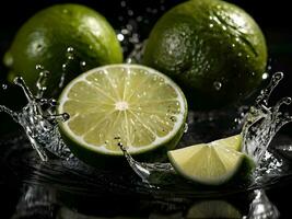 ai généré fermer portrait de Frais citron vert fruit photo