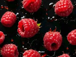 ai généré portrait de framboises avec l'eau éclaboussures photo