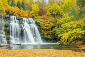 ai généré cascade dans l'automne forêt paysage Contexte. pro photo