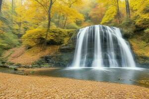 ai généré cascade dans l'automne forêt paysage Contexte. pro photo