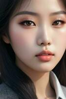 ai généré étourdissant magnifique Jeune asiatique femme avec haute contraste ombre et à la mode style. pro photo