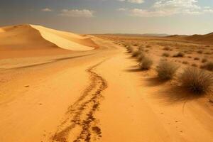 ai généré le sable désert route chemin paysage avec ciel. pro photo