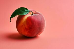 ai généré une pêche fruit avec sur une pêche Couleur plaine Contexte photo