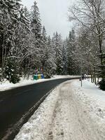 hiver paysage avec neigeux montagnes et des arbres incroyable hiver Contexte photo