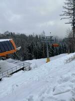 hiver paysage avec neigeux montagnes et des arbres incroyable hiver Contexte photo