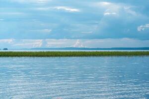 Naturel paysage, vaste peu profond Lac avec roseau banques photo