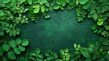 ai généré Frais moringa feuilles sur vert Contexte photo