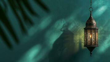 ai généré une copie espace Contexte à thème eid al-fitr avec pendaison lanterne photo