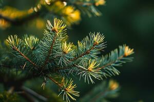 ai généré une proche en haut image de une pin arbre branche photo