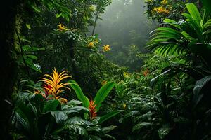 ai généré photographier capturer le vibrant la biodiversité de une tropical forêt tropicale photo