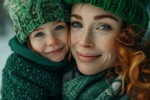 ai généré une femme et enfant étreindre et souriant pour st patrick's journée photo