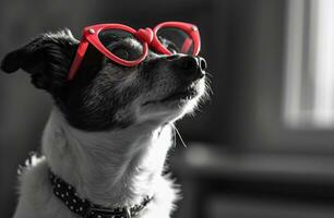 ai généré une chien et une cœur avec rouge cœur des lunettes à la recherche en haut photo