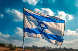 ai généré Israël drapeau soufflant à travers le ciel, photo