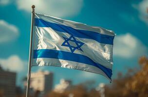 ai généré Israël drapeau soufflant à travers le ciel, photo