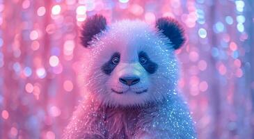 ai généré une farci Panda dans de face de une bling Contexte photo
