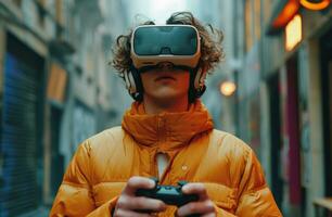 ai généré une homme en portant vr Jeu manette photo