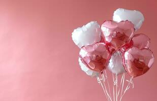 ai généré la Saint-Valentin journée arrangement avec déjouer des ballons sur une rose Contexte photo