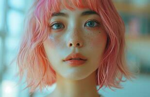 ai généré une asiatique femme avec rose bob photo