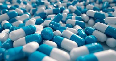 ai généré une énorme pile de bleu et blanc pilules photo