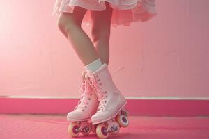 ai généré une les filles jambes en portant rose rouleau patins photo