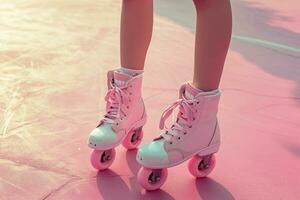 ai généré une les filles jambes en portant rose rouleau patins photo