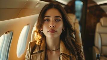 ai généré une femmes sur une privé jet photo