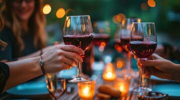 ai généré gens à une dîner table boisson du vin photo