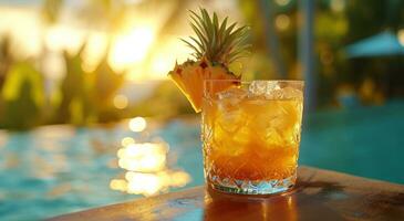 ai généré une cocktail par le bassin avec une ananas garnir photo