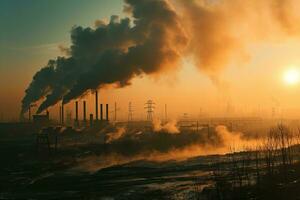 ai généré image de usine tuyaux air polution à la nature et environnement photo