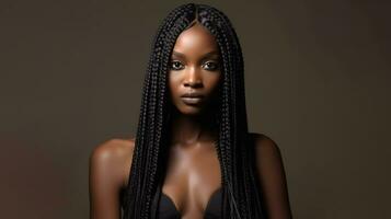 ai généré africain tout droit coiffures pour femmes, long, tressé cheveux, meilleur cheveux style photo