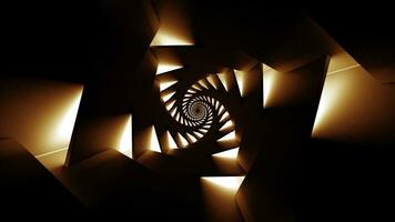 boucle symétrique abstrait mouvement de Triangles sur une noir Contexte. conception. coloré spirale création une tunnel effet, sans couture boucle. photo