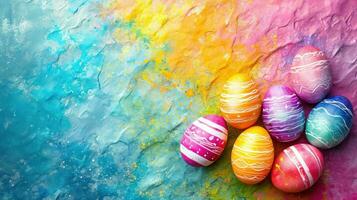 ai généré Pâques des œufs aux côtés de vibrant aquarelle coups pour une animé et de bonne humeur salutation photo