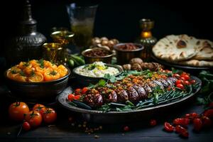 ai généré traditionnel turc dessert kunefe dans le cuivre assiette photo