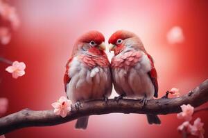 ai généré papillons sur rouge Couleur Contexte entouré par romantique atmosphère de flottant cœurs. content Valentin journée concept photo