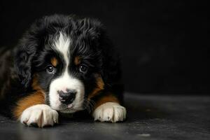 ai généré bernois Montagne mignonne chien, chiot journée photo