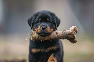 ai généré une noir mignonne rottweiler chiot photo