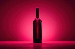 ai généré du vin bouteille dans le Contexte plus de rose Contexte rose toile de fond photo