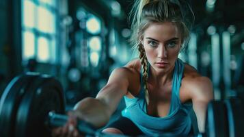 ai généré magnifique publicité photo de femme formation dans Gym
