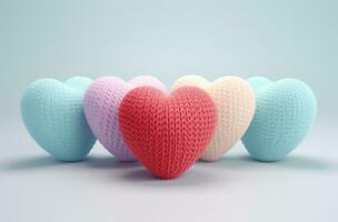 ai généré mignonne cœur tricoté dans divers couleurs photo