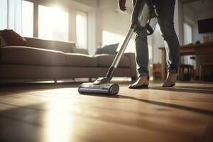 ai généré la personne passe l'aspirateur et nettoyage une moquette photo