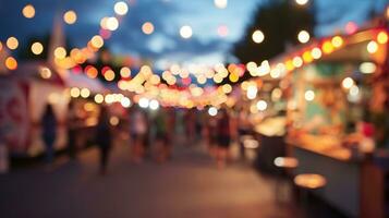 ai généré génératif ai, nourriture un camion rue festival, flou lumières arrière-plan, atmosphérique bokeh, en sourdine couleurs photo