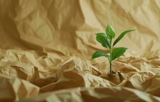 ai généré génératif ai, plante germer avec vert feuilles croissance de recyclé papier. éco, zéro déchets, Plastique gratuit et environnement concept photo