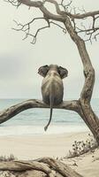 ai généré un l'éléphant séance sur une sans feuilles branche photo