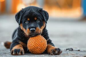 ai généré une noir mignonne rottweiler chiot photo