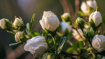 ai généré fleur bourgeons ressembler blanc des roses photo