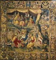 Côme, Italie, 16 avril 2019 - détail de la tapisserie de la cathédrale de Côme en Italie. La cathédrale de Côme est la cathédrale catholique romaine ouverte à 1396. photo