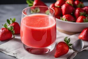 ai généré fraîchement pressé fraise jus dans une verre par ai génératif photo